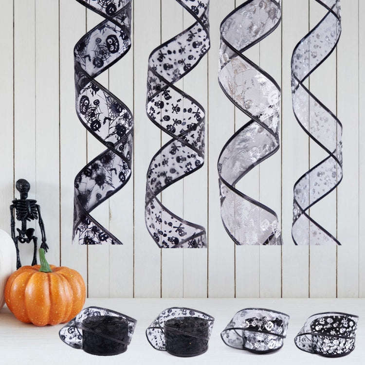 10m Halloween Decoration Gold-stamped Cartoon DIY Bow Ribbon(Black Pumpkin Spider Web)