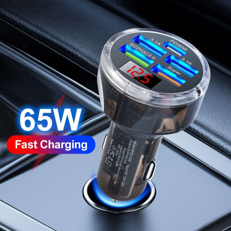 5 in 1 3-line Multi-port Car Charger With Digital Voltage Display(Boxed)