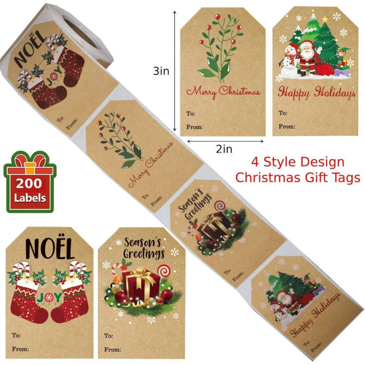 200pcs/Roll Christmas Decoration Stickers Holiday Gift Tag Tape(75x50mm)