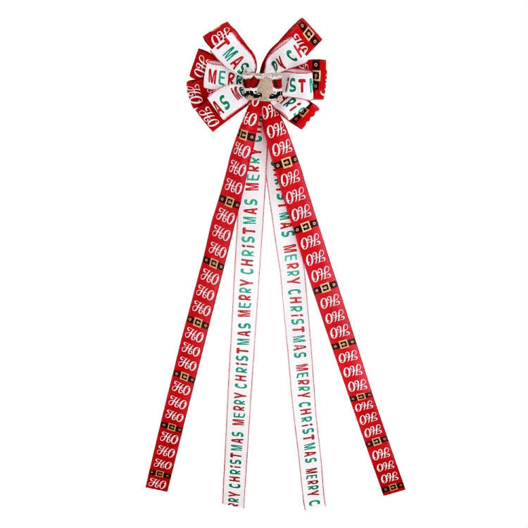 Christmas Tree Top Decoration Bow Imitation Linen Double-layer Bow Pendant(Red White Letters)