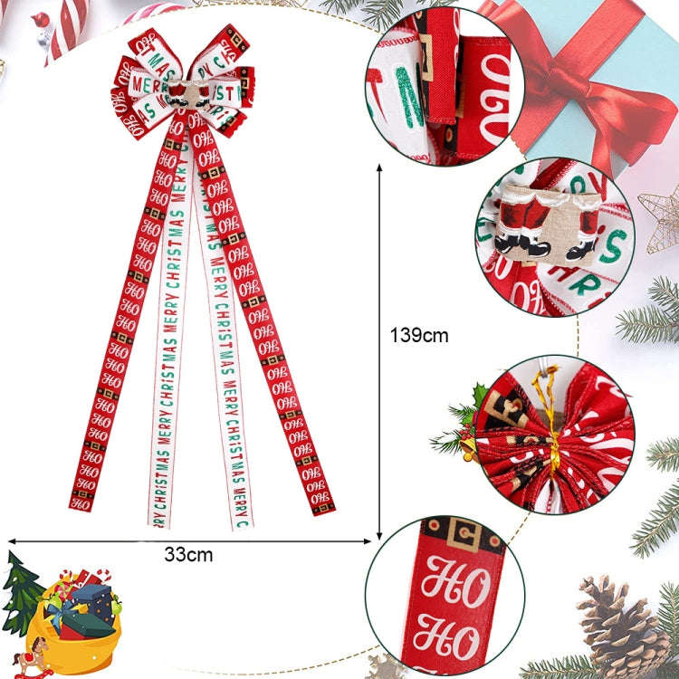 Christmas Tree Top Decoration Bow Imitation Linen Double-layer Bow Pendant(Red White Letters)
