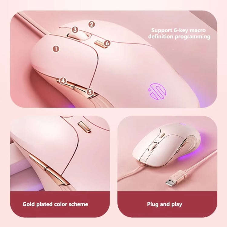 Inphic B8 Mute Light Emitting Wired Mice Home Office Gaming Computer Mouse(Milk Tea Color)