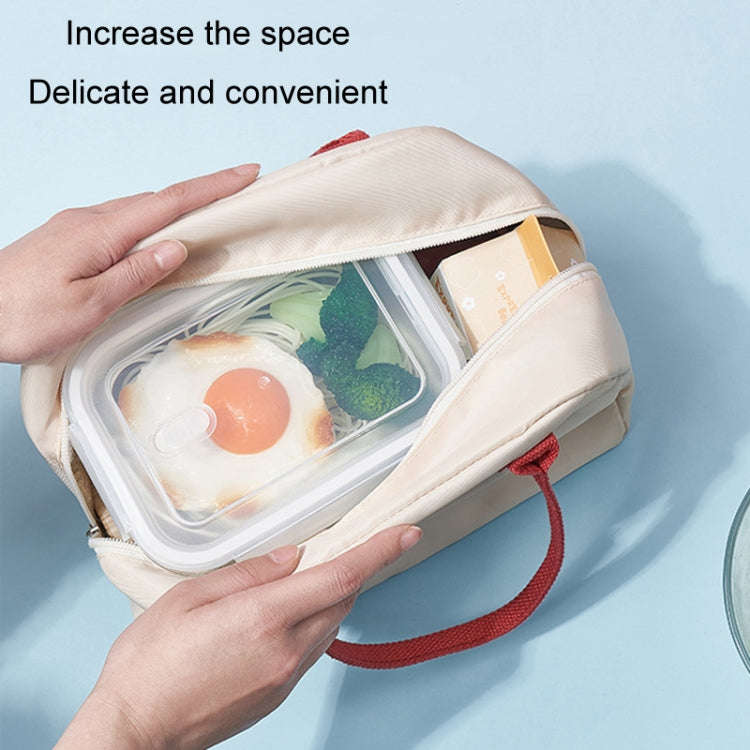 Thickened Portable Thermal Lunch Bag Waterproof Large Capacity Bento Bag With Badge(Beige)
