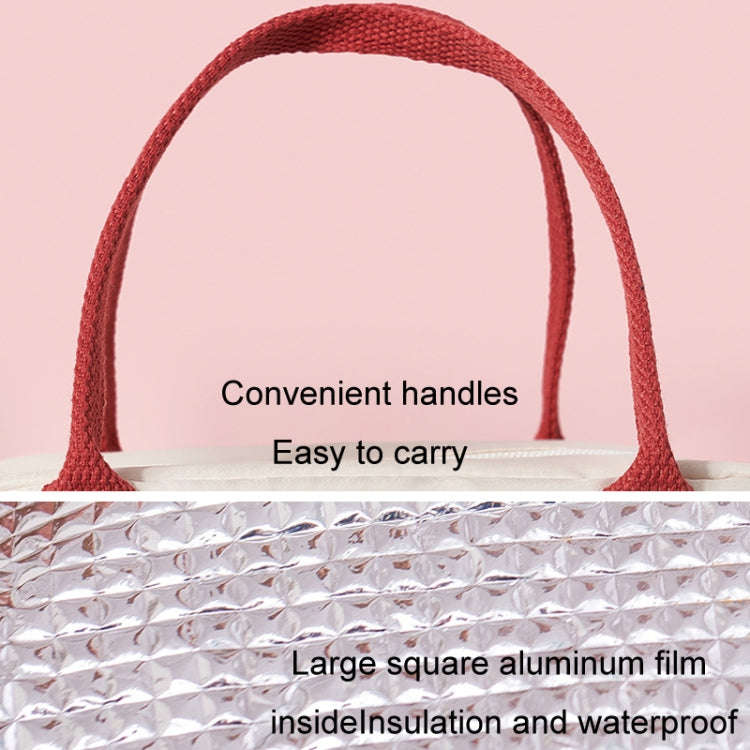 Thickened Portable Thermal Lunch Bag Waterproof Large Capacity Bento Bag With Badge(Beige)