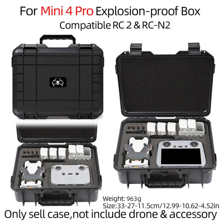 For DJI Mini 4 Pro Drone Suitcase Explosion-proof Box Compatible with RC 2 & RC-N2(Black)