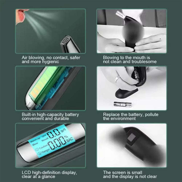 High-Precision Portable Alcohol Tester Rechargeable Breathalyzer With LCD Display(Black)