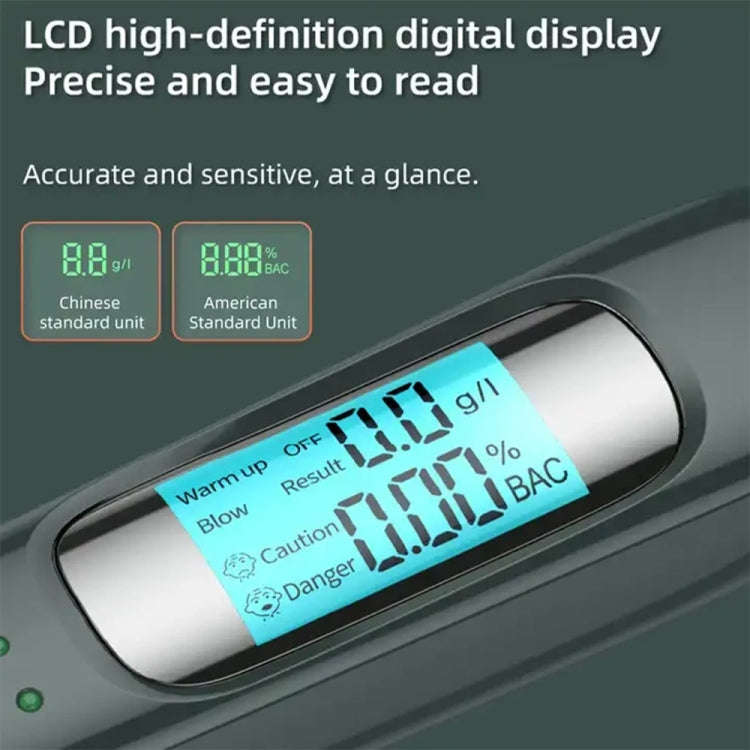 High-Precision Portable Alcohol Tester Rechargeable Breathalyzer With LCD Display(Black)