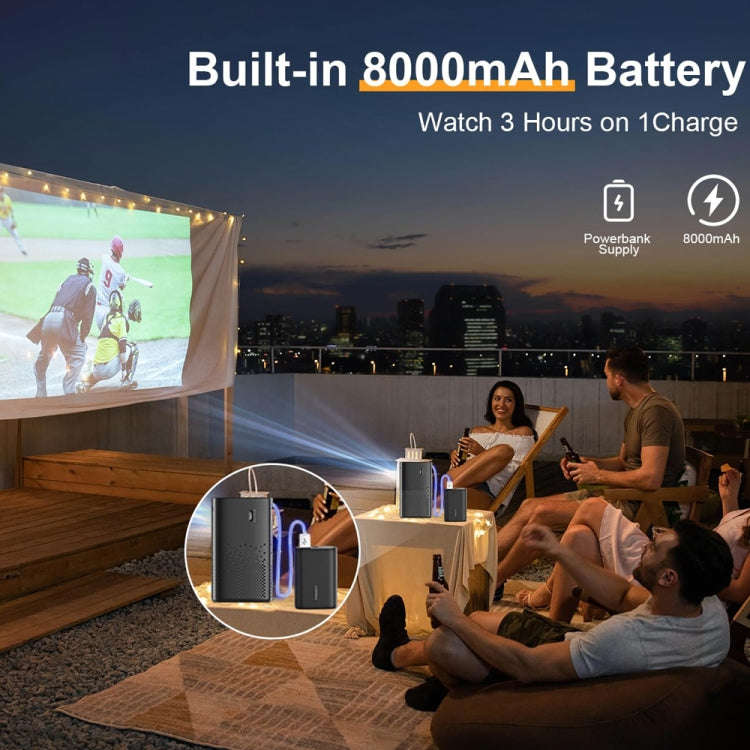 TOUMEI C900 Outdoor Portable Built-In Battery 4K HD Home Music Projector EU Plug(Black)
