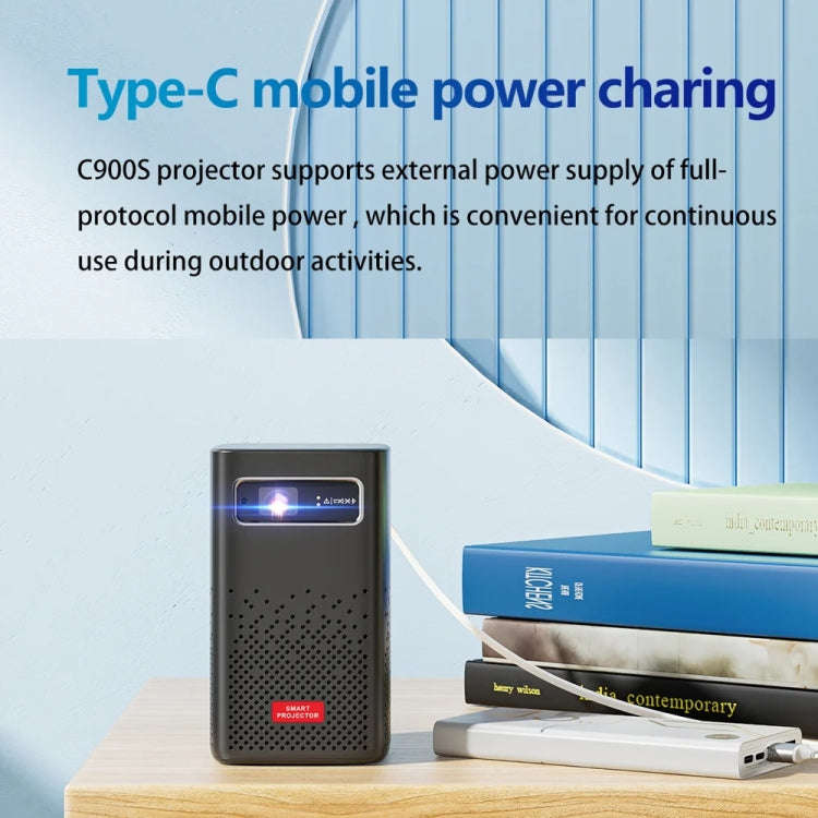 TOUMEI C900 Outdoor Portable Built-In Battery 4K HD Home Music Projector EU Plug(Black)