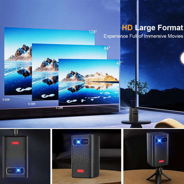 TOUMEI C900 Outdoor Portable Built-In Battery 4K HD Home Music Projector EU Plug(Black)