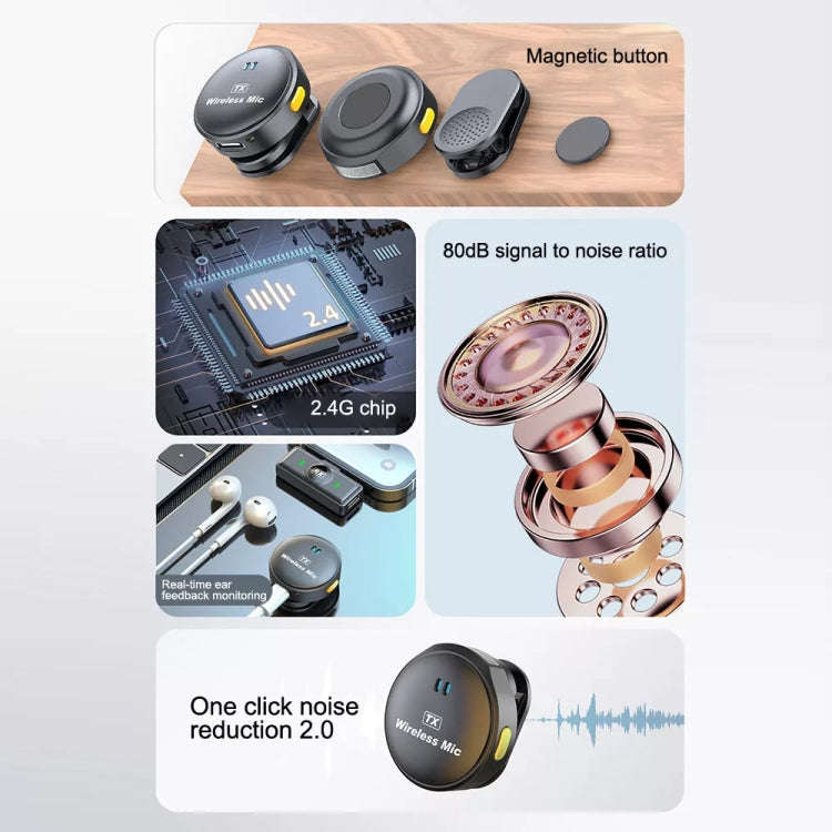 8 Pin Wireless Lavalier Button Microphone With Magnetic Suction & Back Clip Design