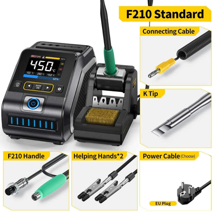 FNIRSI 200W Intelligent Constant Temperature Electric Soldering Iron Station, Set: EU Plug F210 K...
