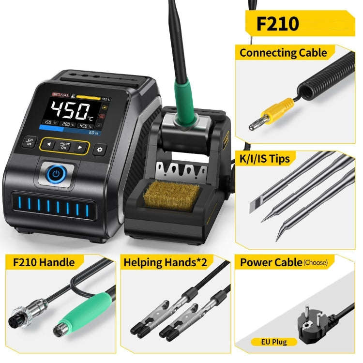 FNIRSI 200W Intelligent Constant Temperature Electric Soldering Iron Station, Set: EU Plug F210 U...