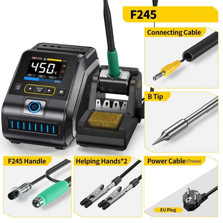 FNIRSI 200W Intelligent Constant Temperature Electric Soldering Iron Station, Set: EU Plug F245 B...