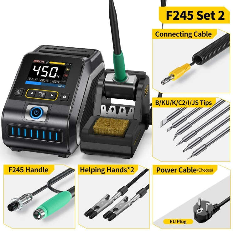 FNIRSI 200W Intelligent Constant Temperature Electric Soldering Iron Station, Set: EU Plug F245 U...