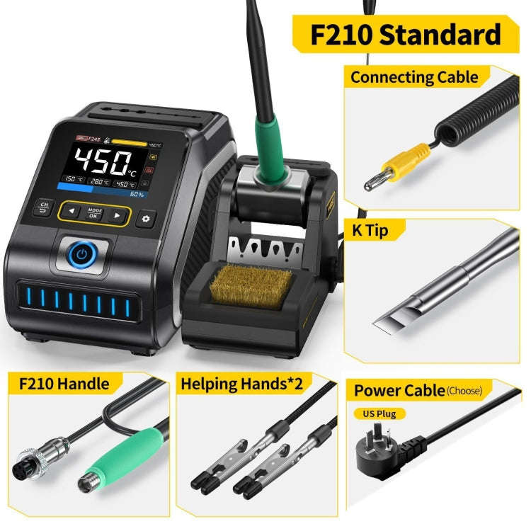 FNIRSI 200W Intelligent Constant Temperature Electric Soldering Iron Station, Set: US Plug F210 K...