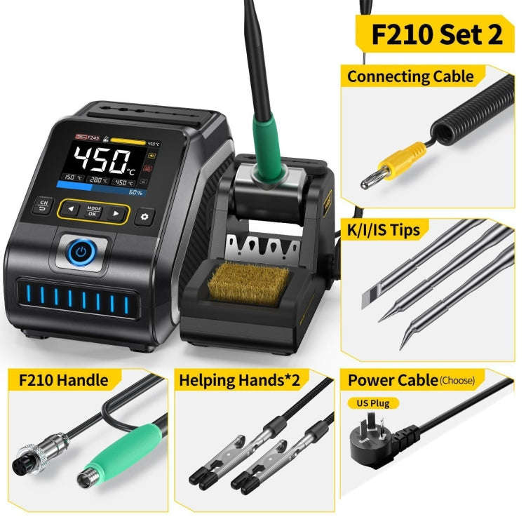 FNIRSI 200W Intelligent Constant Temperature Electric Soldering Iron Station, Set: US Plug F210 U...