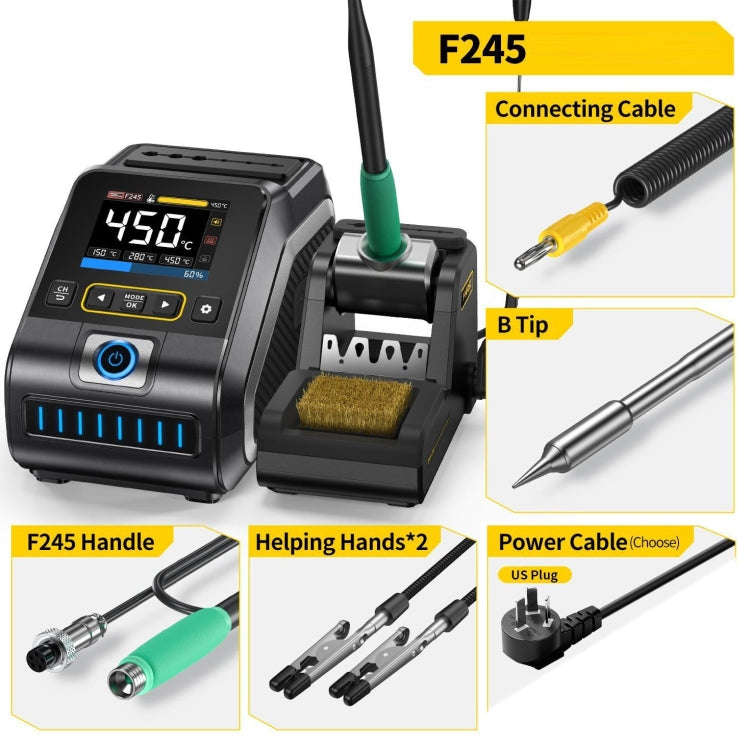 FNIRSI 200W Intelligent Constant Temperature Electric Soldering Iron Station, Set: US Plug F245 B...