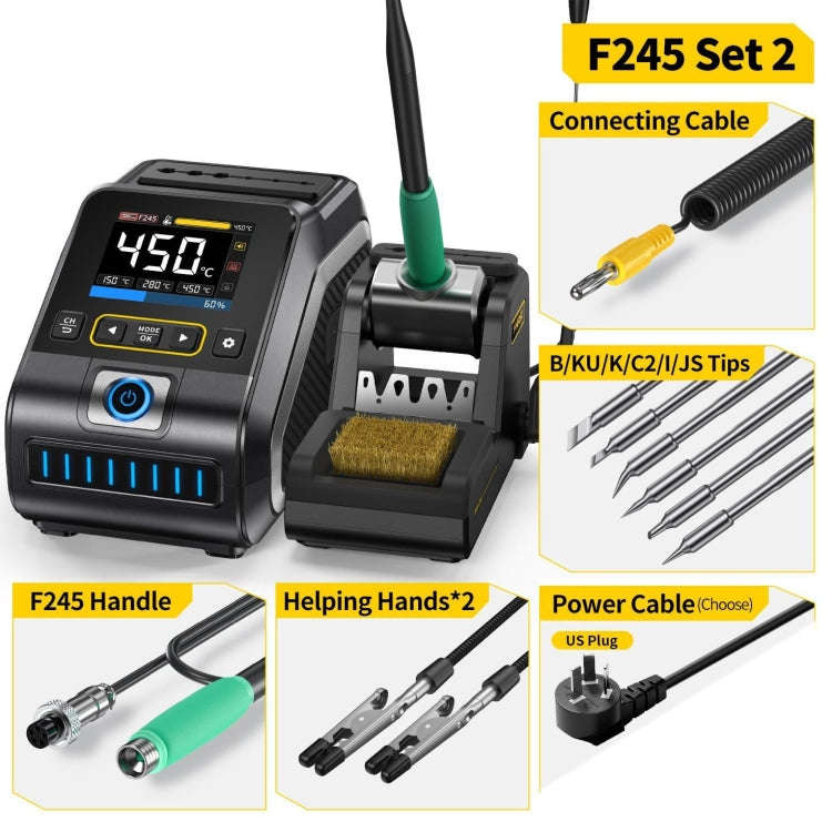 FNIRSI 200W Intelligent Constant Temperature Electric Soldering Iron Station, Set: US Plug F245 U...
