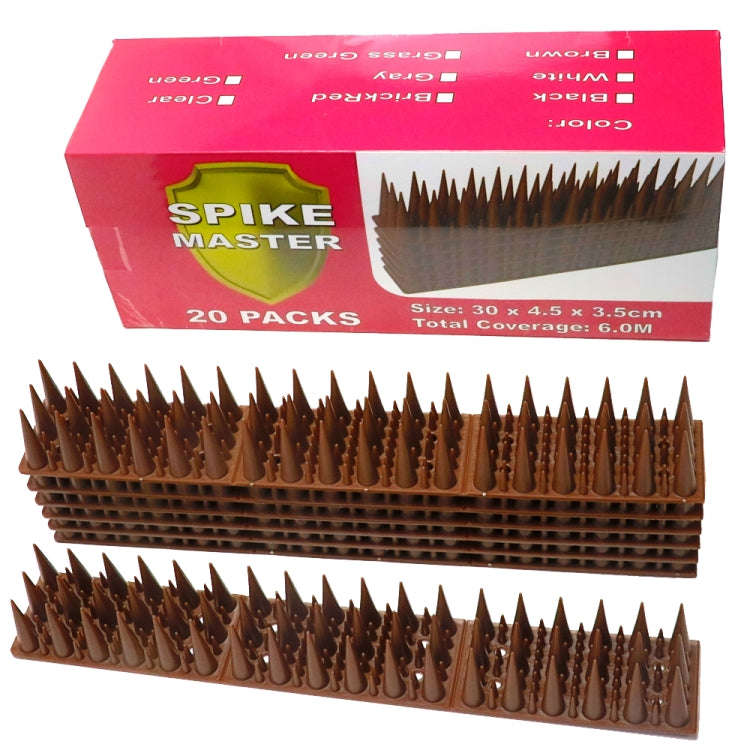 20pcs /Box 30cm 3 Rows Spikes Plastic Bird Repellent Spikes Anti-theft Bird Chase Cat Spikes(Brown)