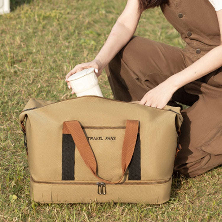 Set Trolley Short Trip Traveling Bag Wet And Dry Separation Large Capacity Storage Pack(Beige)