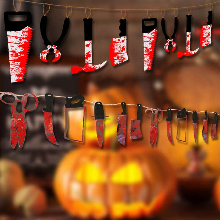 12pcs Halloween Imitation Blood Knife Pendant Decorative Flag Haunted House Door Curtain