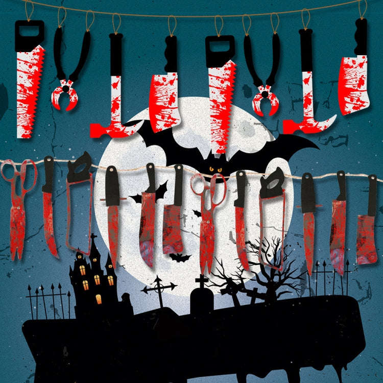 12pcs Halloween Imitation Blood Knife Pendant Decorative Flag Haunted House Door Curtain