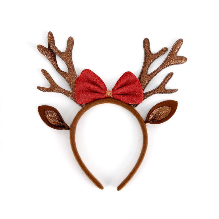 3D Cartoon Christmas Headband Christmas Party Decorations, Color: Brown Antler Bow