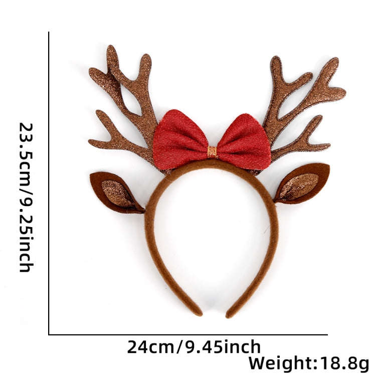 3D Cartoon Christmas Headband Christmas Party Decorations, Color: Brown Antler Bow