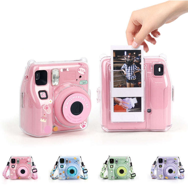 For Fujifilm instax mini SE Photo Bag Crystal Case Shoulder Strap Rope Sticker Set(Pink Cat)