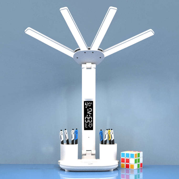 4-head Desk Lamp Foldable Reading Lamp 3-gear Color Adjustment, Spec: Charging Clock Model