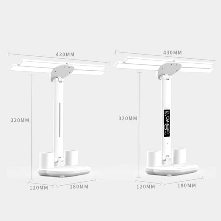 4-head Desk Lamp Foldable Reading Lamp 3-gear Color Adjustment, Spec: Charging Fan Clock Model