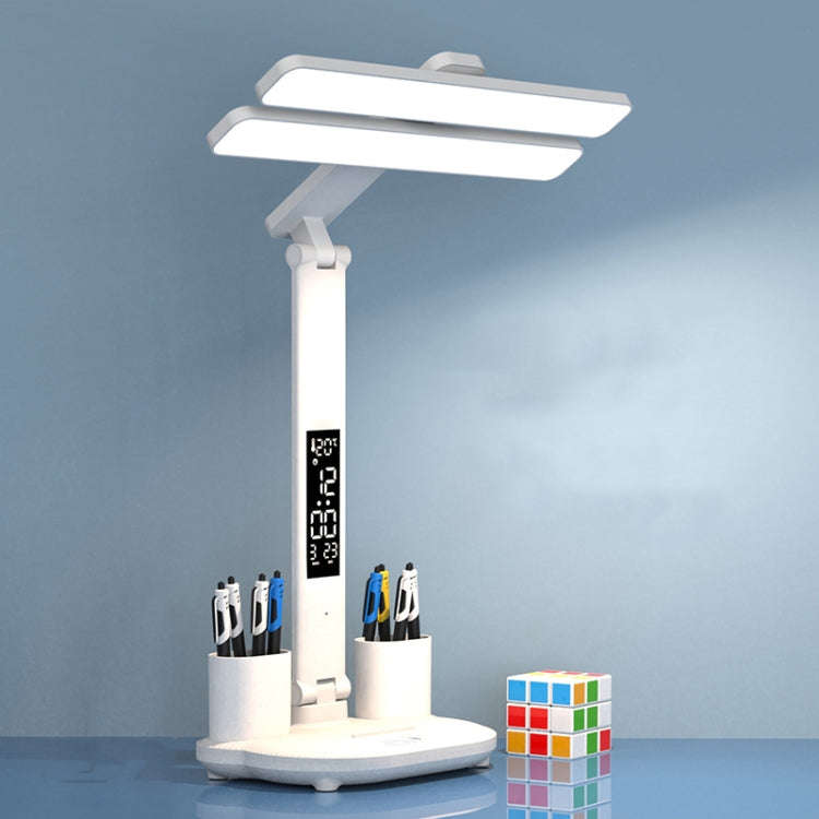 Double Head Horizontal Desk Lamp 3 Light Color Reading Lamp, Spec: Charging Clock Model
