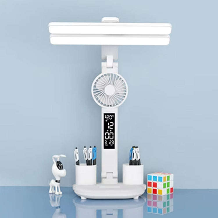 Double Head Horizontal Desk Lamp 3 Light Color Reading Lamp, Spec: Plug-in Clock Model