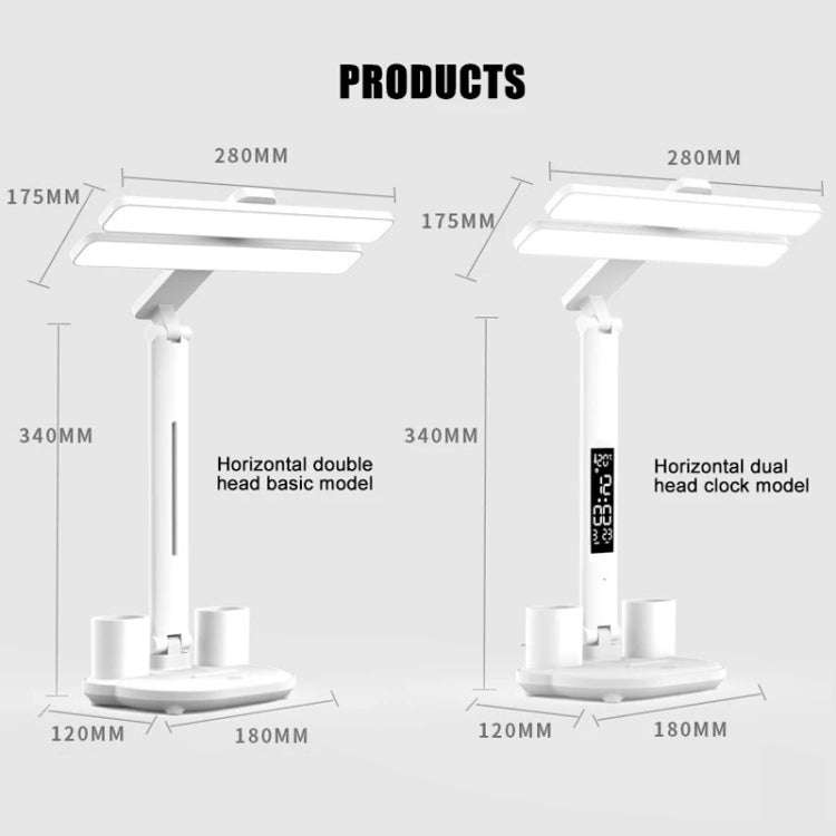 Double Head Horizontal Desk Lamp 3 Light Color Reading Lamp, Spec: Plug-in Clock Model