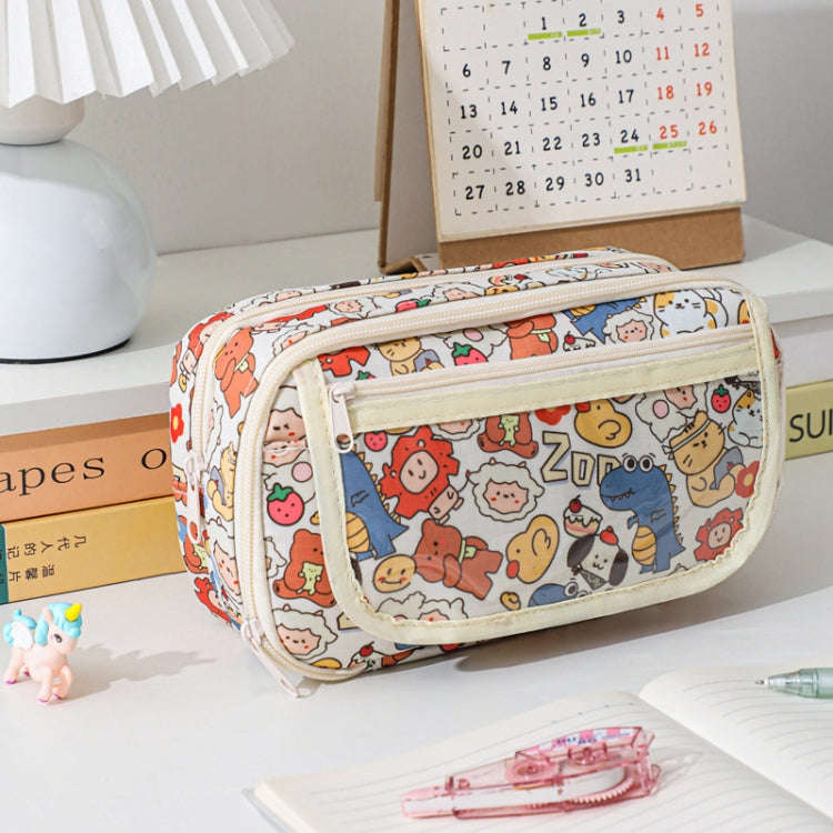 Large Capacity Waterproof Multi-layer Stationery Bag Transparent PVC Pencil Case(Light Zoo)