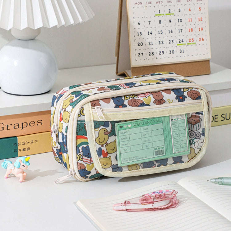 Large Capacity Waterproof Multi-layer Stationery Bag Transparent PVC Pencil Case(Dark Zoo)