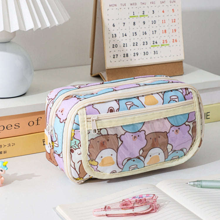 Large Capacity Waterproof Multi-layer Stationery Bag Transparent PVC Pencil Case(Bear and Partner)