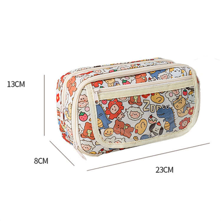 Large Capacity Waterproof Multi-layer Stationery Bag Transparent PVC Pencil Case(Pink Kitty)