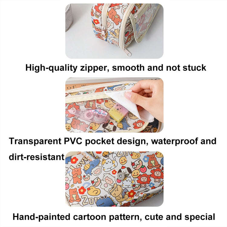 Large Capacity Waterproof Multi-layer Stationery Bag Transparent PVC Pencil Case(Bear and Partner)
