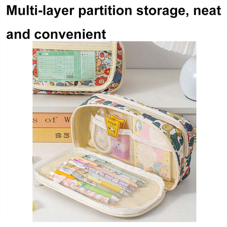 Large Capacity Waterproof Multi-layer Stationery Bag Transparent PVC Pencil Case(Dark Zoo)