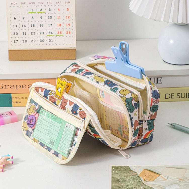 Large Capacity Waterproof Multi-layer Stationery Bag Transparent PVC Pencil Case(Bear and Partner)