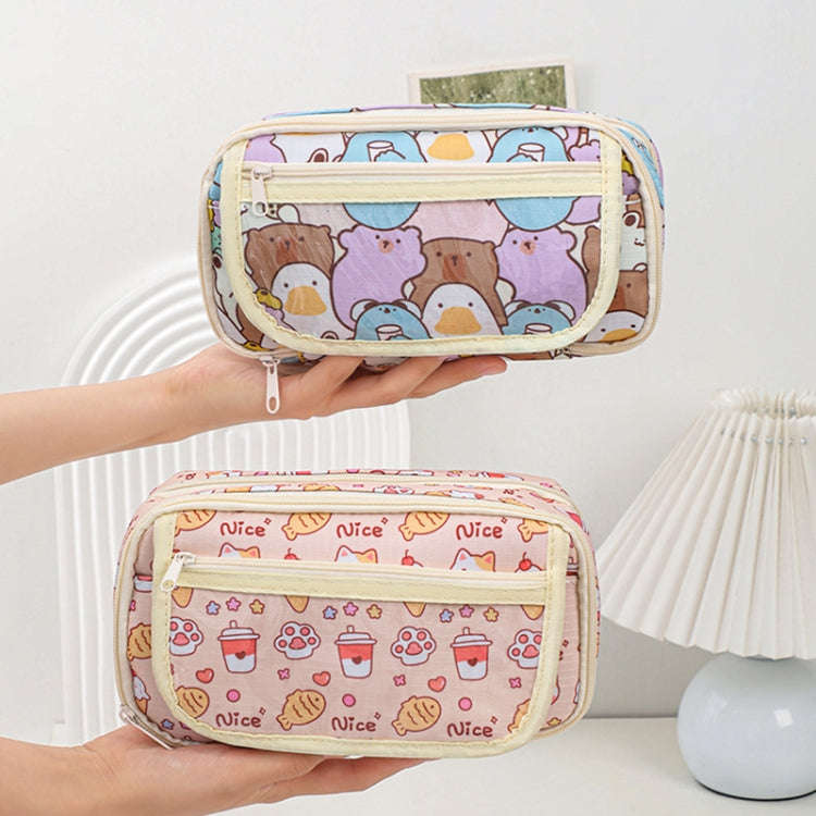 Large Capacity Waterproof Multi-layer Stationery Bag Transparent PVC Pencil Case(Bear and Partner)