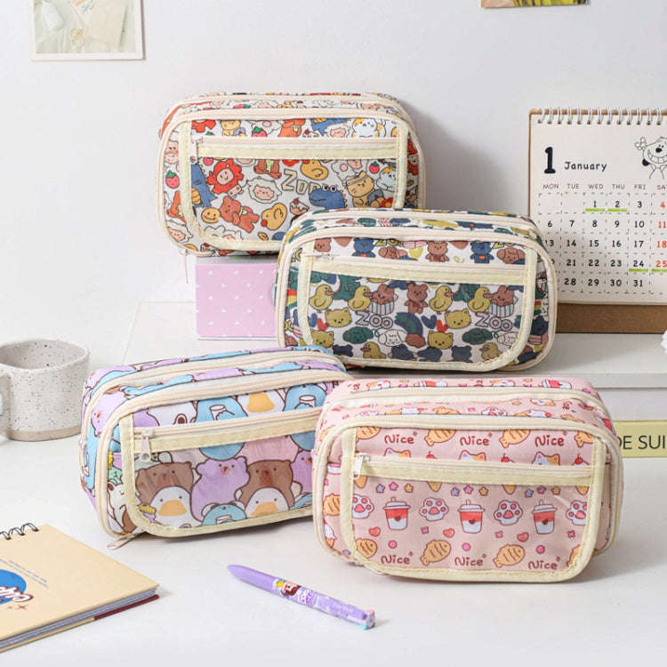 Large Capacity Waterproof Multi-layer Stationery Bag Transparent PVC Pencil Case(Bear and Partner)