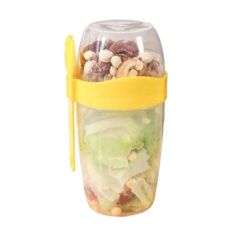 870ml Portable Salad Cup With Lid And Fork Breakfast Cup Sealed Leak-Proof Food Cup(Yellow)