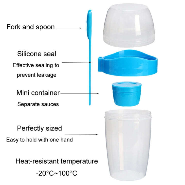 1070ml Portable Salad Cup With Lid And Fork Breakfast Cup Sealed Leak-Proof Food Cup(Blue)