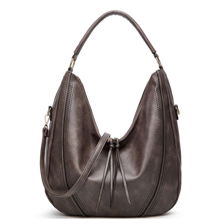 Women Large Capacity Tote Bag PU Leather Shoulder Bag Light Gray