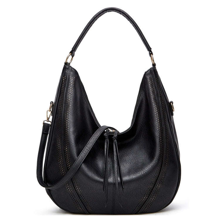 Women Large Capacity Tote Bag PU Leather Shoulder Bag Black