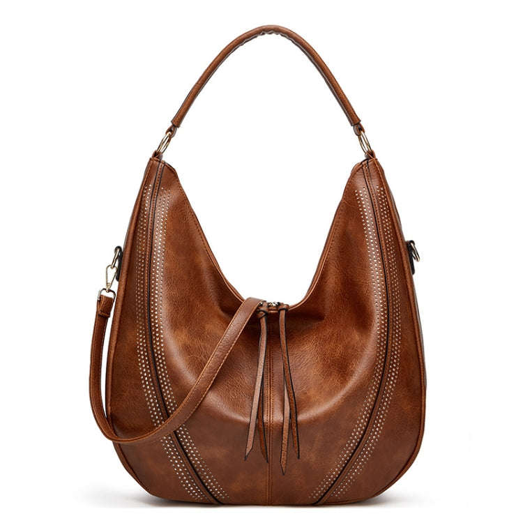 Women Large Capacity Tote Bag PU Leather Shoulder Bag Brown