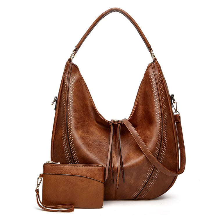 Women Large Capacity Tote Bag PU Leather Shoulder Bag 2 In 1 Brown